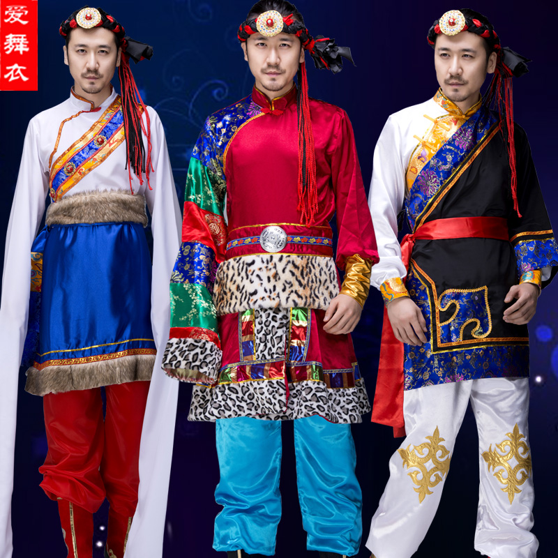 New Tibetan clothes men's Tibetan dance costumes water cuff minority Zasidler performance to serve grassland jubilation