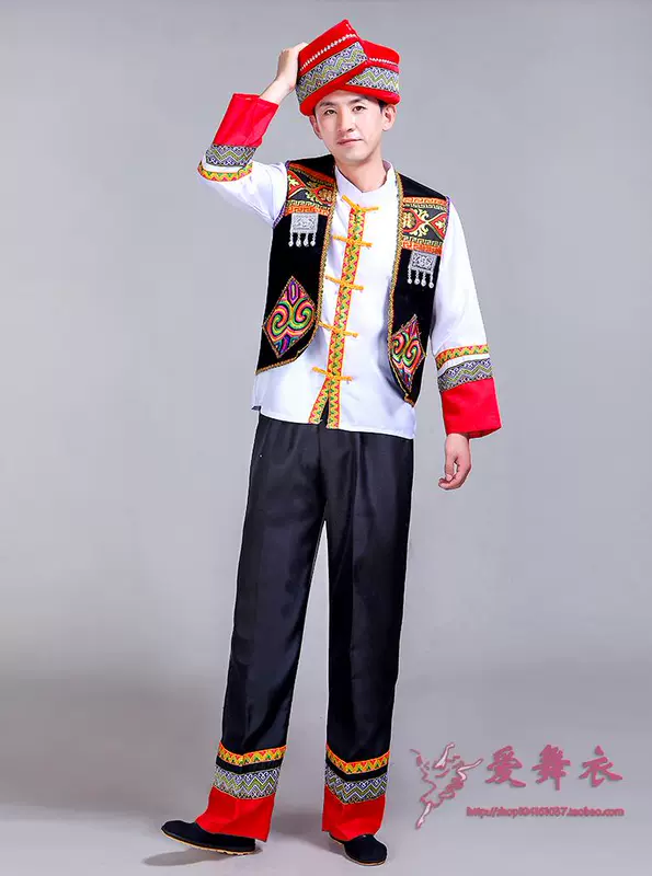 New thiểu số trang phục nam dành cho người lớn Zhuang trang phục múa March ba-cunus lụa hiệu suất quần áo dài tay mùa xuân