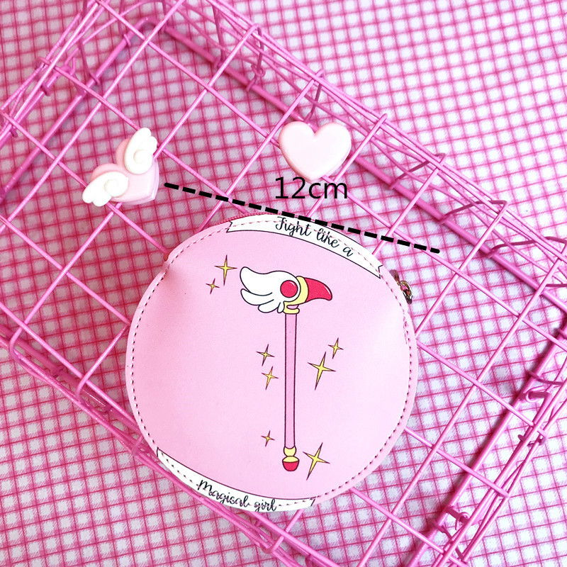 (Her Main Son) Cartoon Teenage Girl Hearts Pink Zero Wallet Magic Card Cherry Beauty Girl Round Printed Zero Money Containing Bag