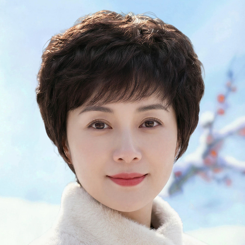 Wig for Women 2026 New Style Short Curly Hair High-End Real Hair Full Wig Natural Seamless Mom Style Wig