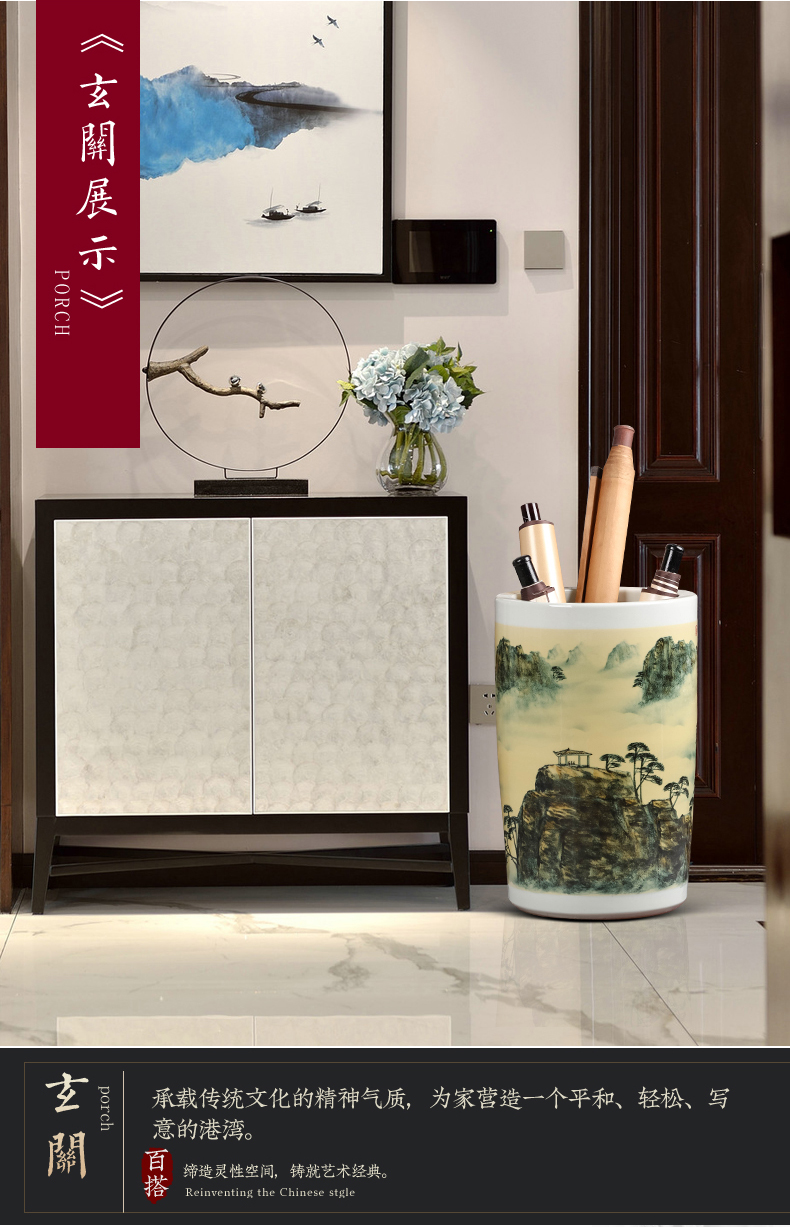 Hand painting and calligraphy scrolls cylinder large landing jingdezhen ceramic vase furnishing articles the draw tube with the receive a vertical cylinder