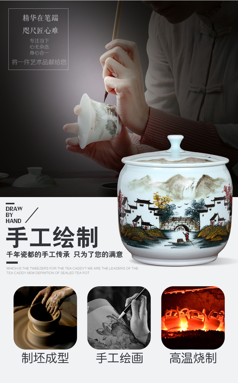 Retro hand - made scenery caddy fixings ceramic storage tank puer tea cake wake POTS sealed tank large household tea urn