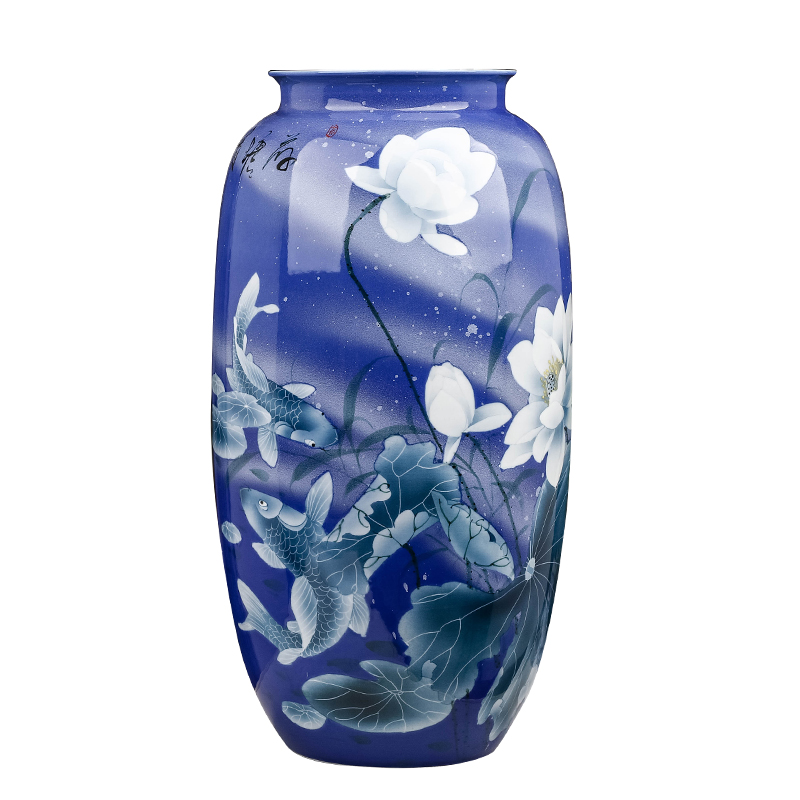 Jingdezhen blue and white porcelain painting lotus flower vase is placed high water raise lucky bamboo 50 large sitting room of Chinese style ceramic bottle