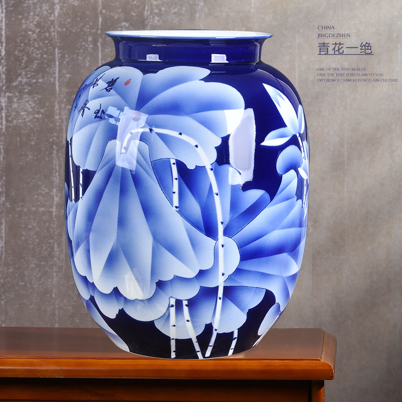 Large wide expressions using furnishing articles hand - made ceramic vase office of new Chinese blue and white porcelain sitting room adornment household act the role ofing is tasted