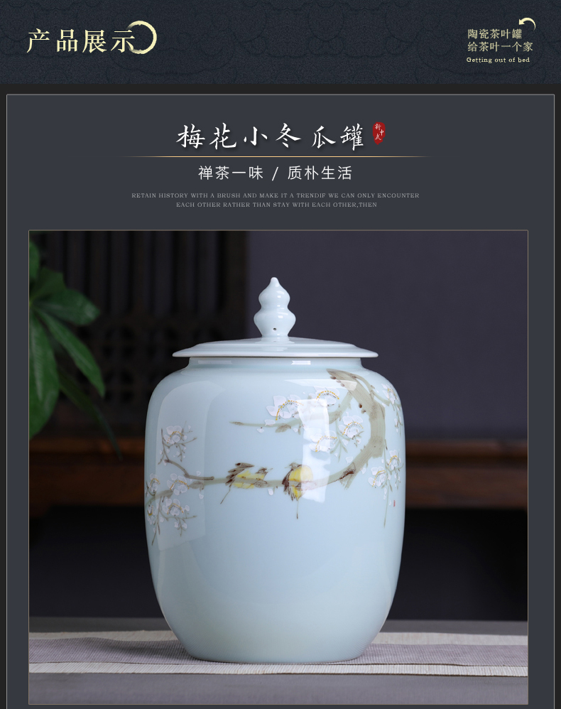 Chinese style tea pot ceramic furnishing articles with cover seal pot moistureproof large capacity domestic large loose tea storage tanks