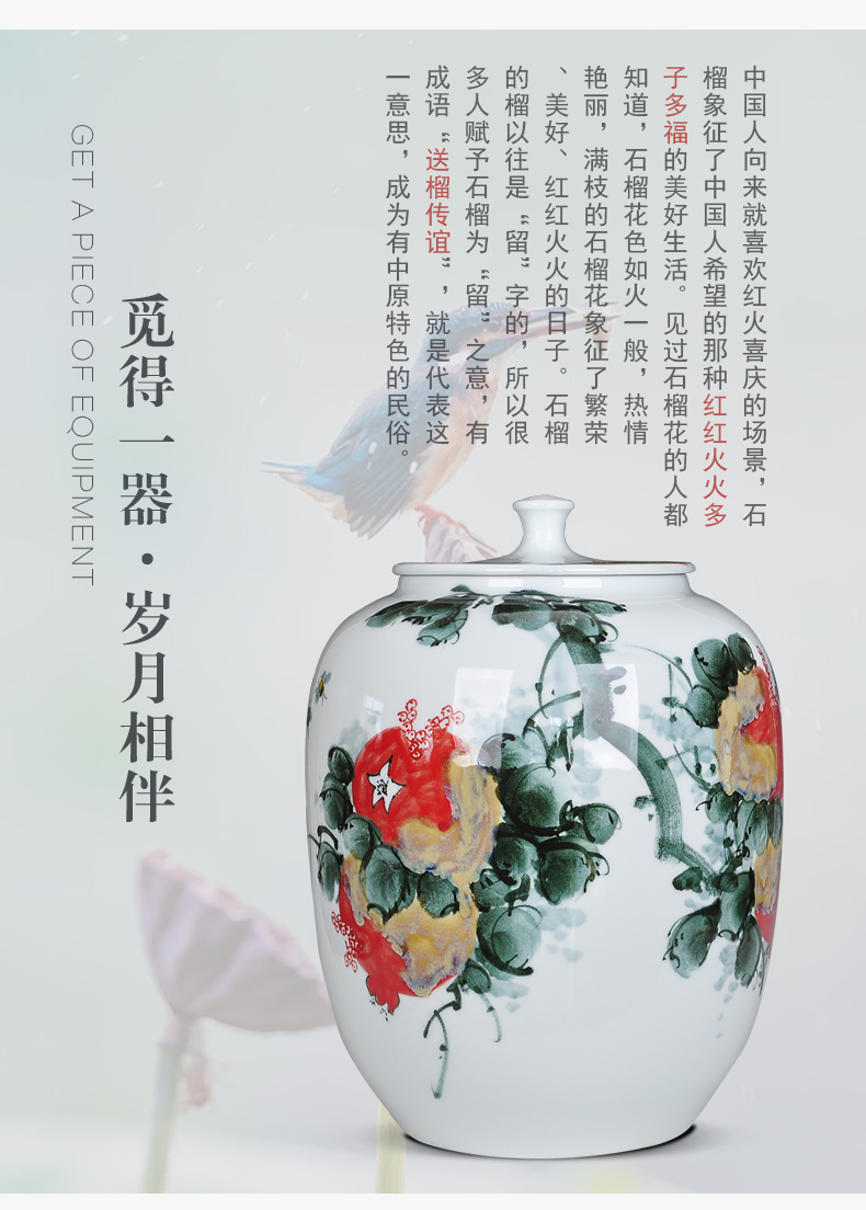 Hand draw 5 jins of bucket of jingdezhen ceramic tea caddy fixings store receives the big yards receive large pu 'er tea loose tea awake