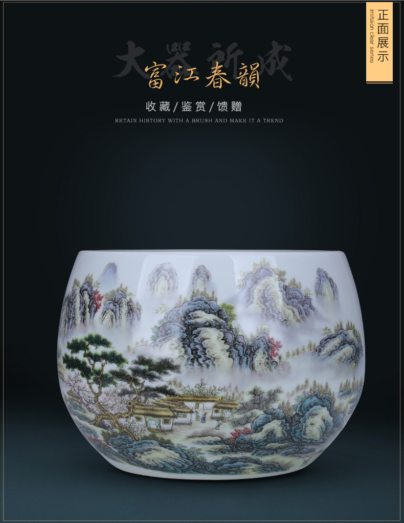 Basin of jingdezhen ceramic cornucopia furnishing articles money sitting room lucky fish tank water lily and the tortoise cylinder household ornaments