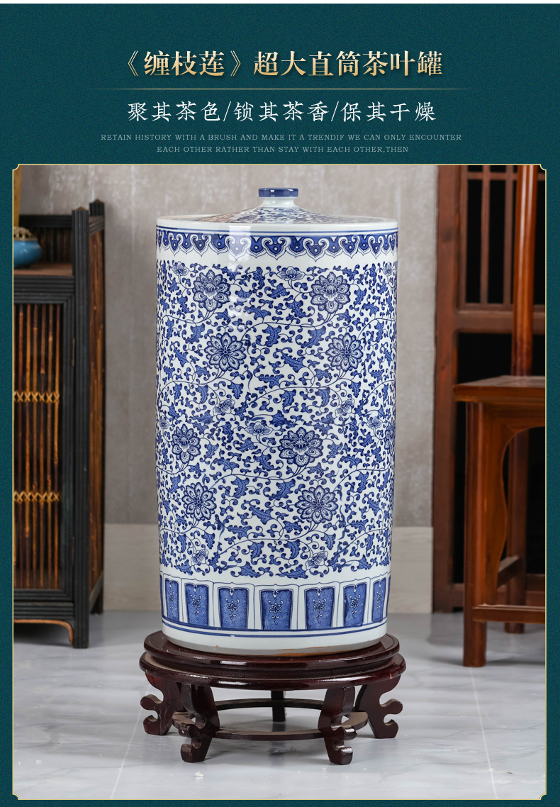 Archaize oversized pu - erh tea canister to jingdezhen ceramic pot tea cake receive straight seal storage tanks