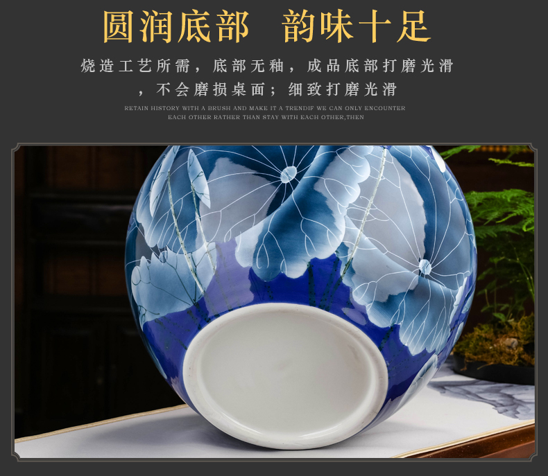 Hand made lotus large blue and white porcelain vase furnishing articles of new Chinese style living room large landing jingdezhen ceramic bottle
