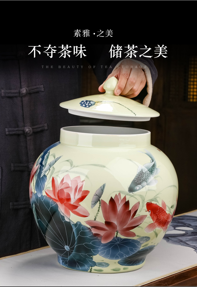 Jingdezhen ceramics hand - made of lotus pond was fragrant tea as cans ceramic large bulk with cover white tea POTS