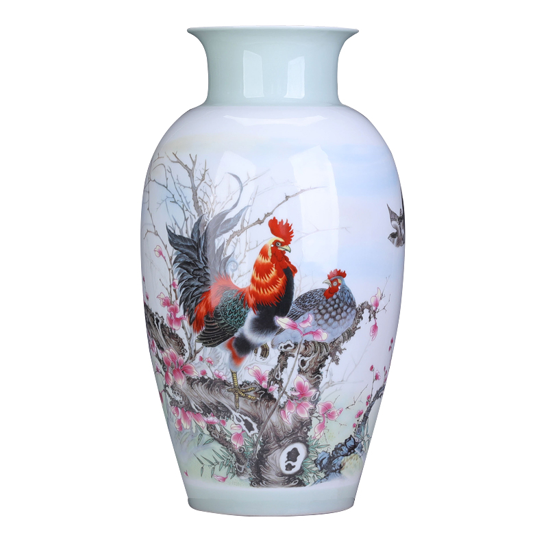 New Chinese style living room creative vase made bright red rooster rich ancient frame porcelain of jingdezhen ceramic office furnishing articles