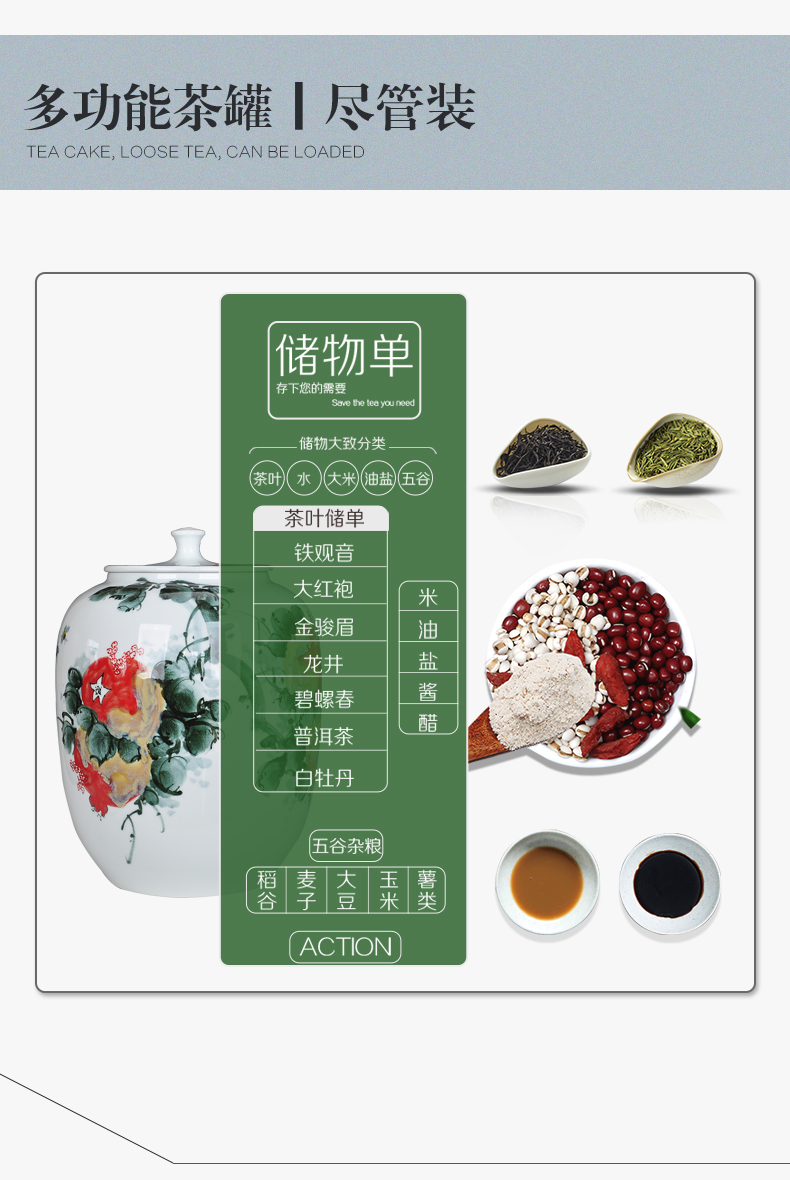 Hand draw 5 jins of bucket of jingdezhen ceramic tea caddy fixings store receives the big yards receive large pu 'er tea loose tea awake