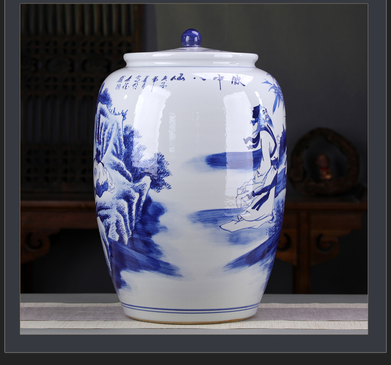 Jingdezhen hand made blue and white porcelain tea pot size large pu 'er tea cake storage tanks to heavy cylinder code tea bucket