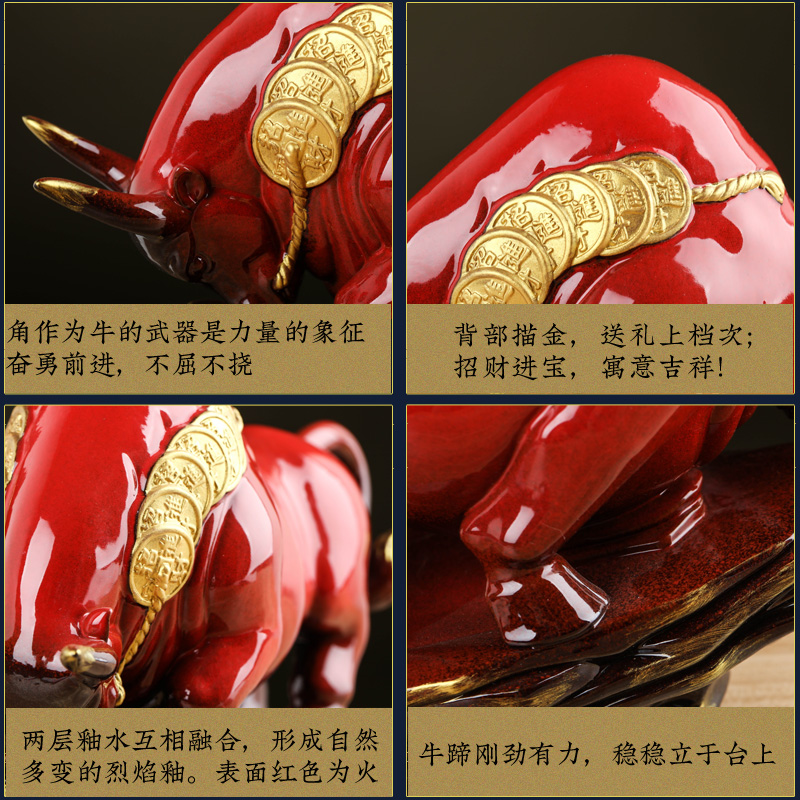 Bullish red ceramic its cattle furnishing articles bull mascot town house sitting room adornment Chinese arts and crafts