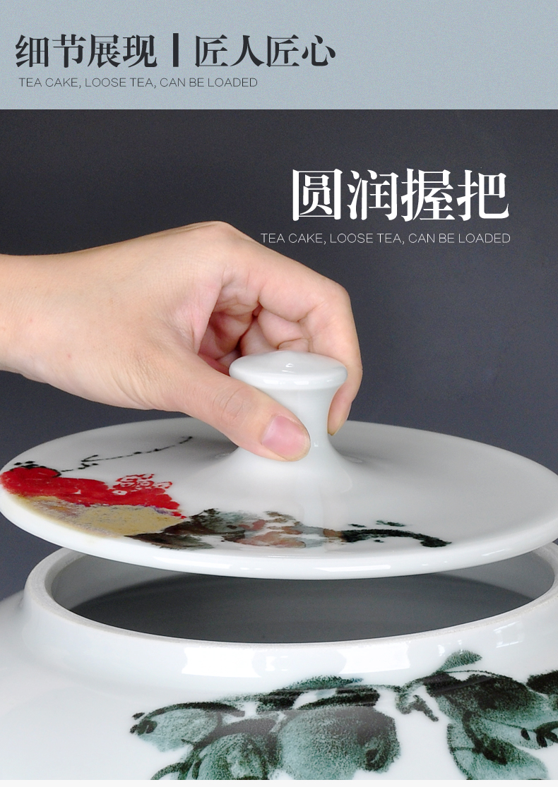 Hand draw 5 jins of bucket of jingdezhen ceramic tea caddy fixings store receives the big yards receive large pu 'er tea loose tea awake