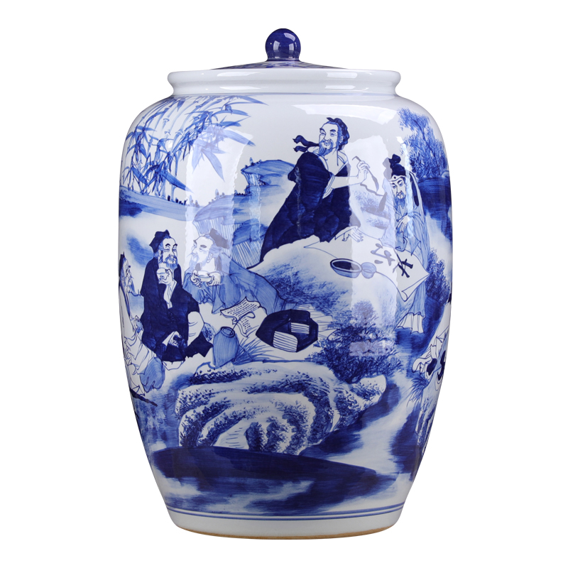 Jingdezhen hand made blue and white porcelain tea pot size large pu 'er tea cake storage tanks to heavy cylinder code tea bucket