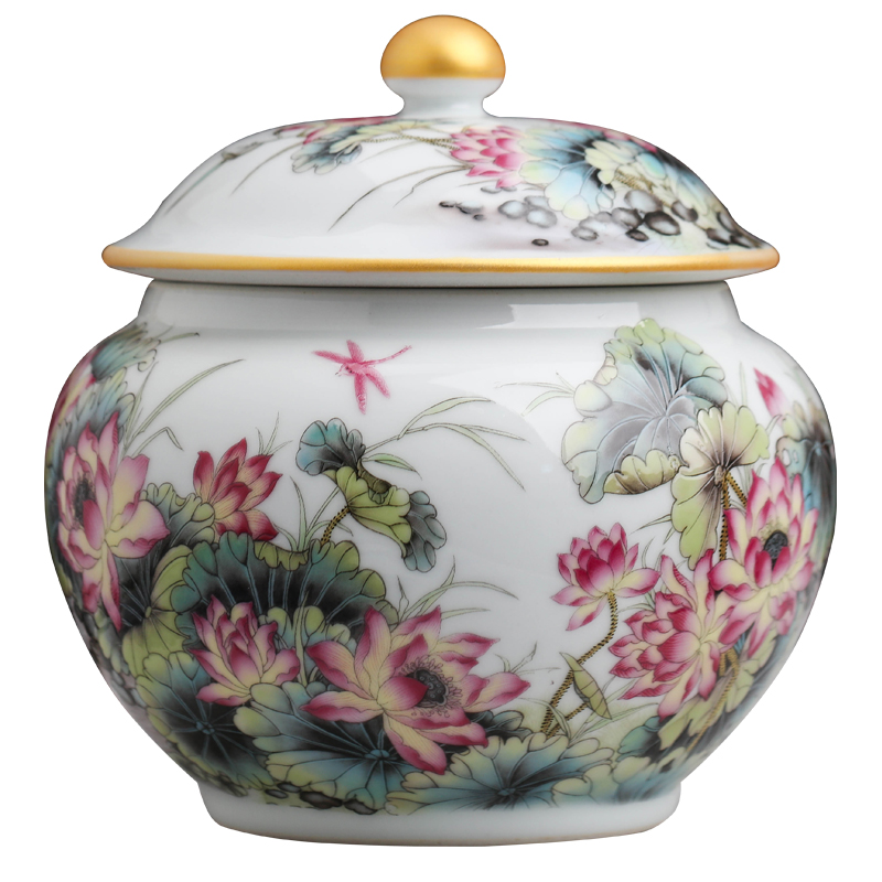 Jingdezhen ceramics tea canners trumpet a kilo of household puer tea to wake tea storage tanks with cover POTS