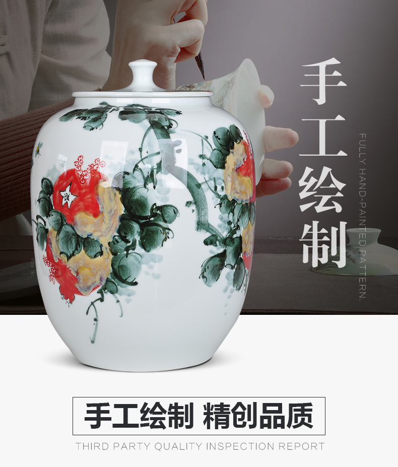 Hand draw 5 jins of bucket of jingdezhen ceramic tea caddy fixings store receives the big yards receive large pu 'er tea loose tea awake