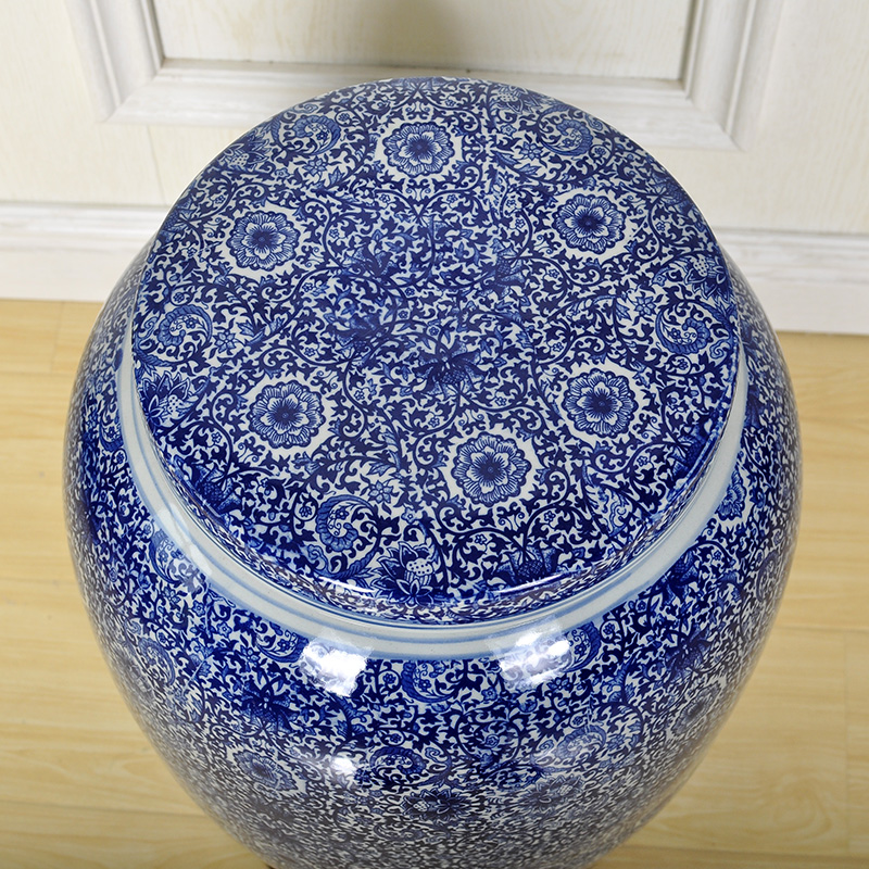 Extra large blue and white porcelain of jingdezhen ceramic general storage POTS puer tea caddy fixings cylinder seal household storage POTS