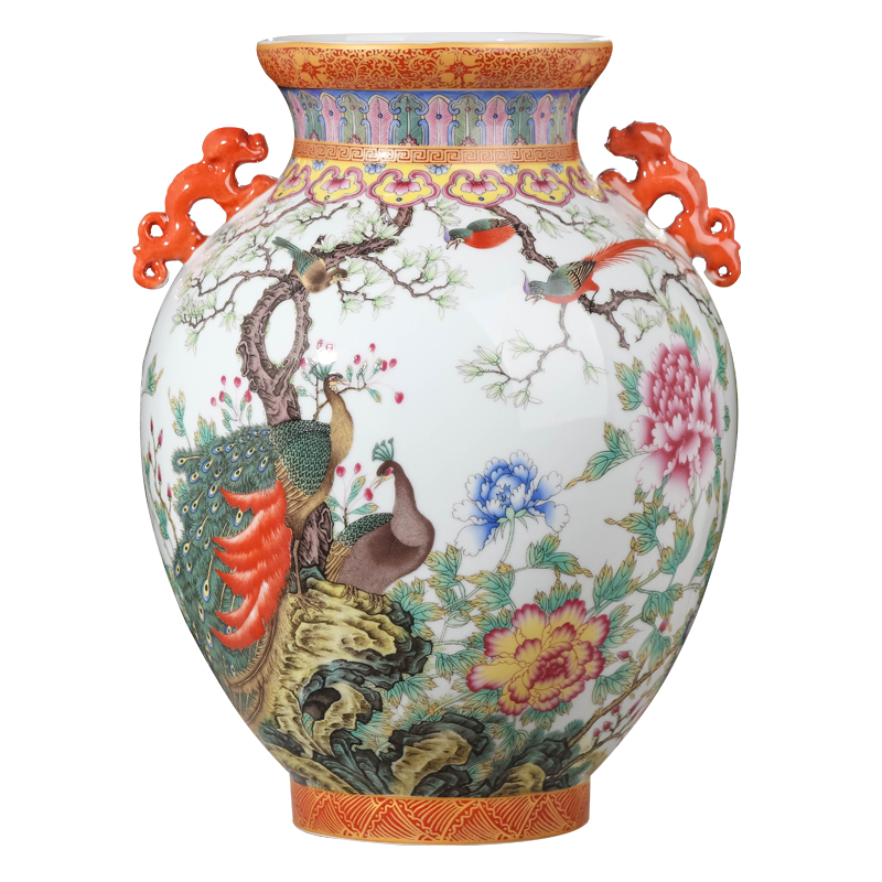 Archaize peacock ceramic vase furnishing articles living room flower arranging Chinese TV ark, rich ancient frame decorative porcelain decoration