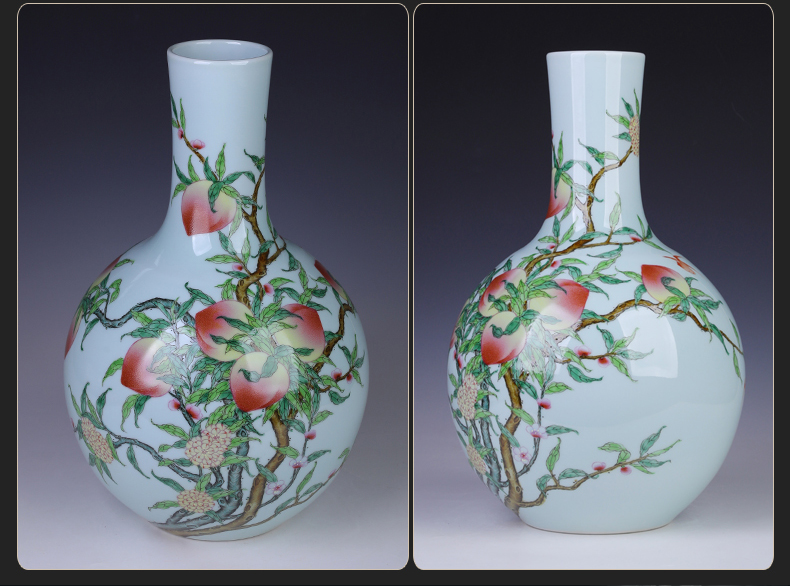 Jingdezhen antique hand - made nine peach ceramic vase is placed flowers, dried flowers, flower implement large sitting room office