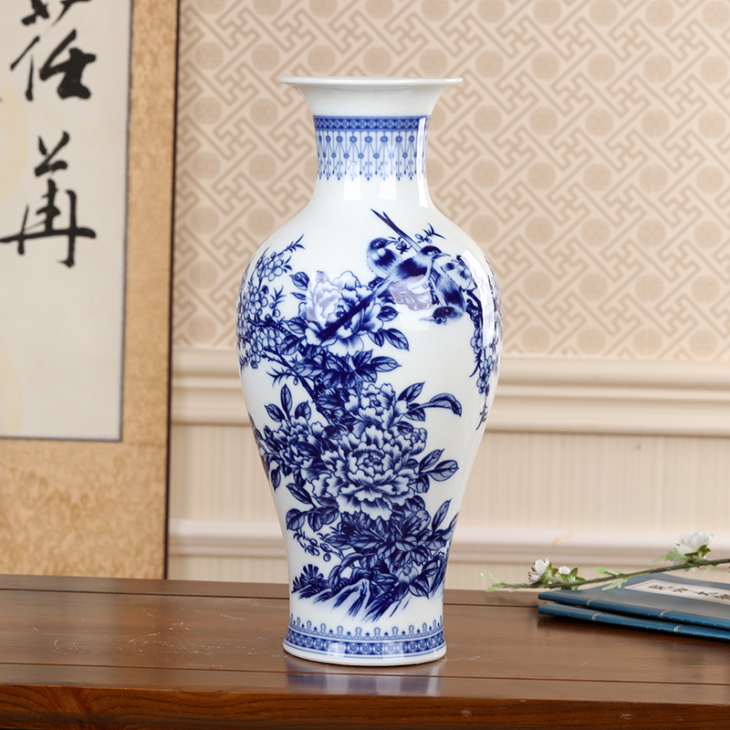 Jingdezhen ceramics antique blue and white porcelain vases, flower arrangement lucky bamboo vase home sitting room adornment is placed