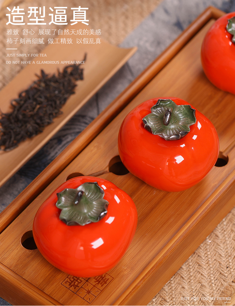 Small persimmon tea as cans ceramic household seal POTS mini portable memory storage POTS creative furnishing articles receive tank