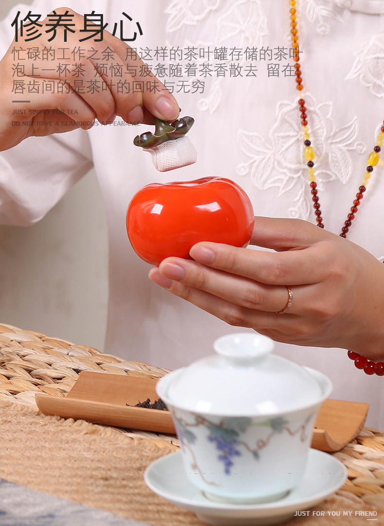 Small persimmon tea as cans ceramic household seal POTS mini portable memory storage POTS creative furnishing articles receive tank