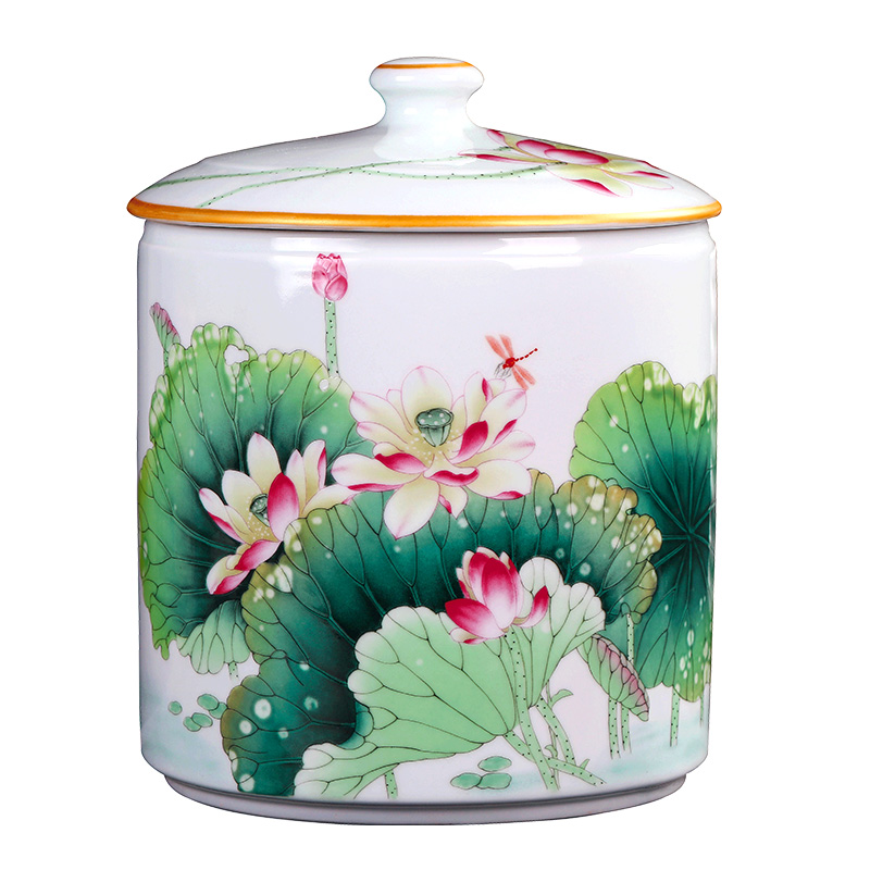 Caddy fixings ceramic seal tank retro household receives five Chen jin of jingdezhen pastel a large tea storage tanks