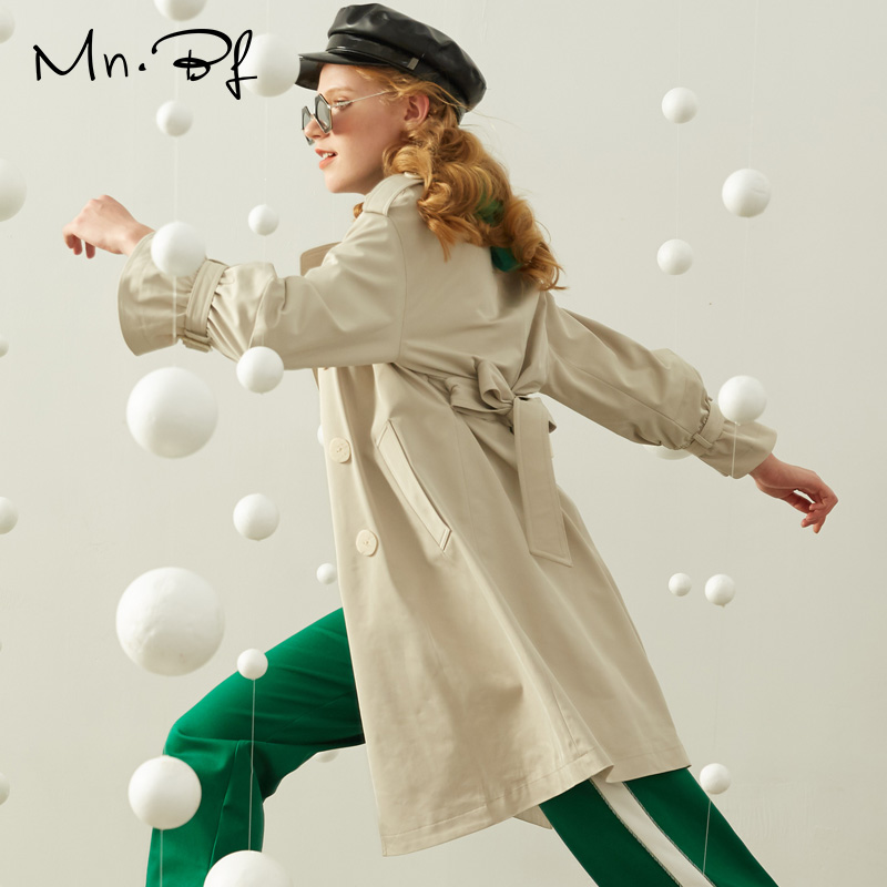 ManoBifi mùa xuân 2020 phụ nữ thời trang Mid-Chiều dài eo Winder dài tay Loose Casual Jacket