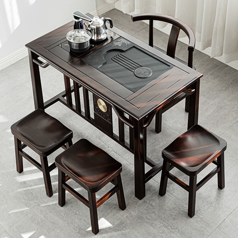 Huiheu Korn Tea Table And Chairs Combine Congolese Flowers Pear Solid Wood Black Sandalwood Color Tea Table Utilita a few small number balconies