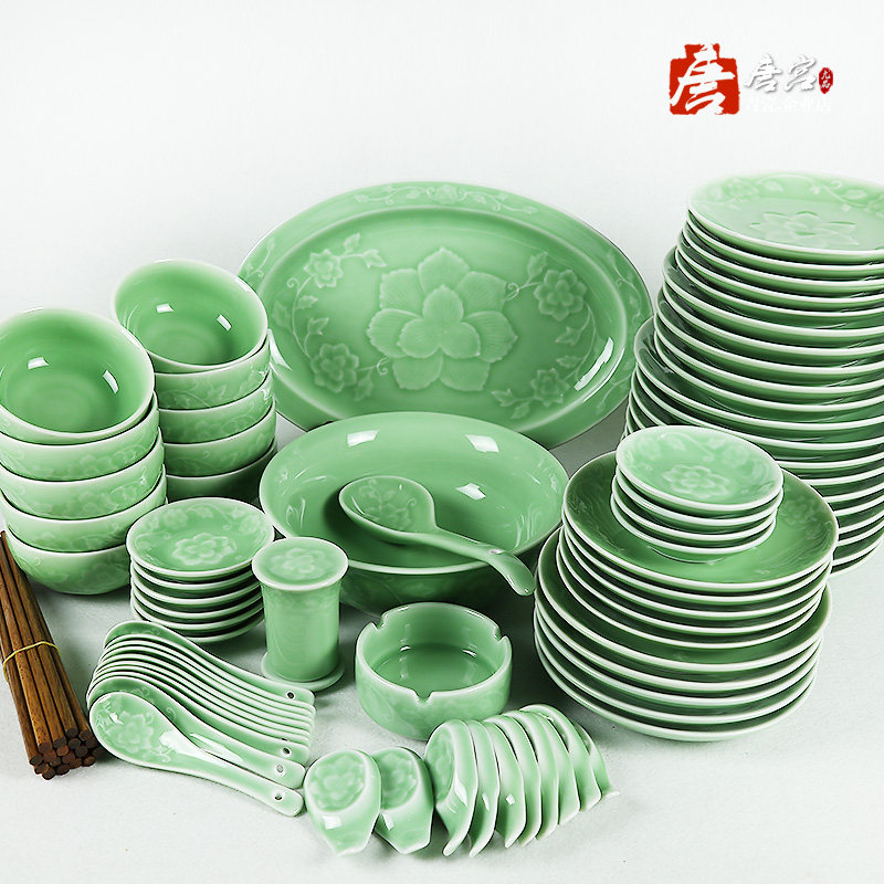 Dragon Quanqing Porcelain Tangled Peony plate Home Hotel rice bowls Rice Bowls Plate Combination Reliquary Solid Desert Rose Cutlery