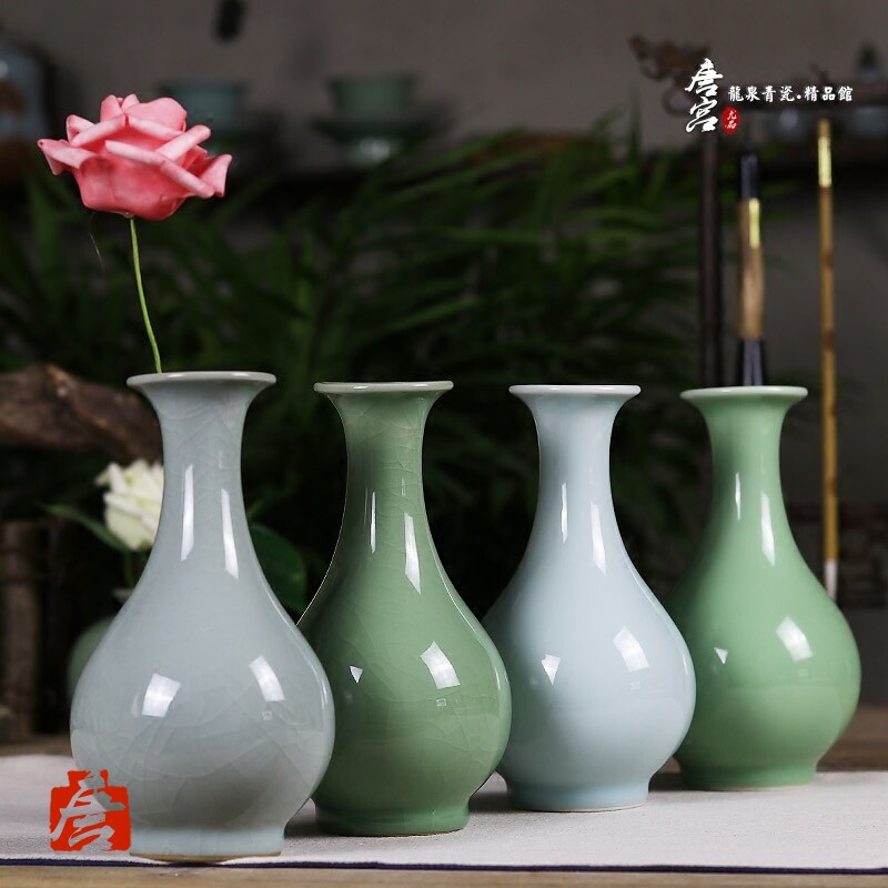 Tang Palace Blue Porcelain Jade Pot Spring Mid-Name Creative Pendulum Piece Handmade Personality Fashion Small Flower Inserts Residence Decoration Hydroponic Vases