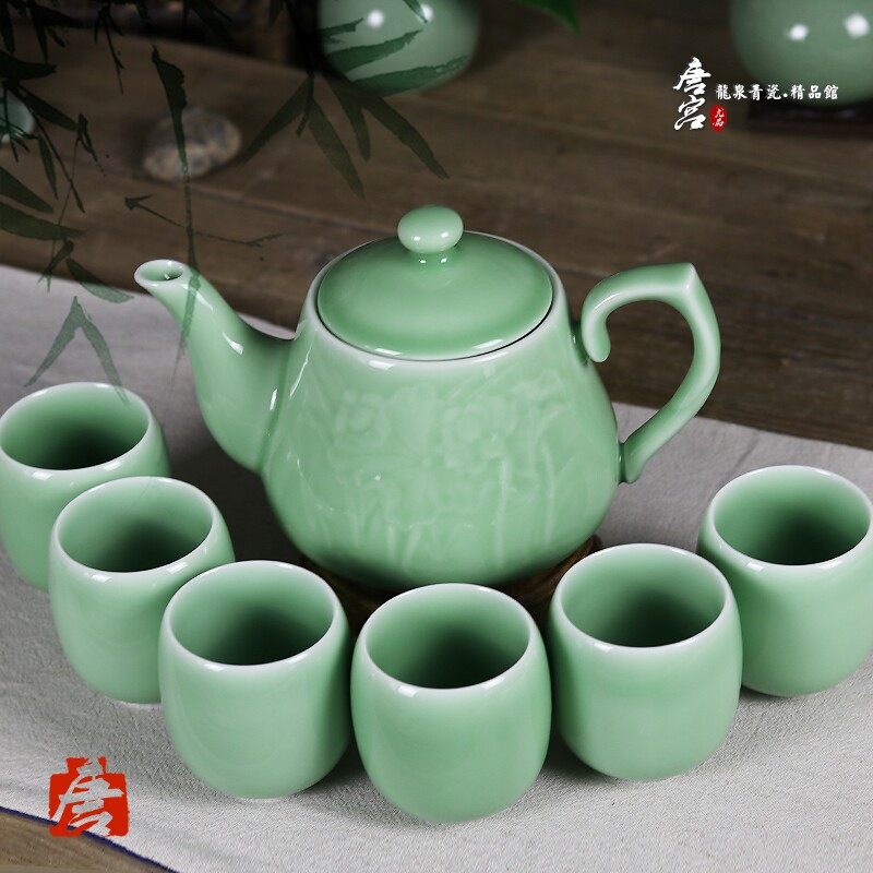Tang Palace Blue Porcelain Tea Set Great Teapot Ceramic Teapot large capacity cool and cold kettle Purple Sand Pot Green Porcelain Lotus Pot