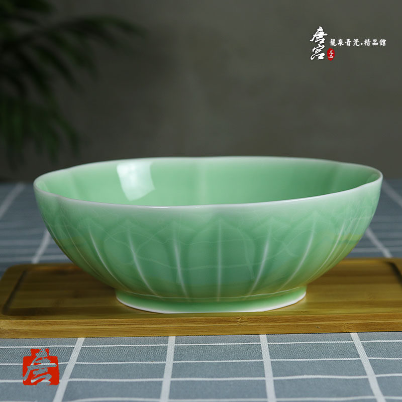 Tang Palace Blue Porcelain Lotus Soup Bowl Large Number Creative Ceramic Noodle Bowl Large Bowl Thickened Large Soup Bowl Hotel Home Cutlery