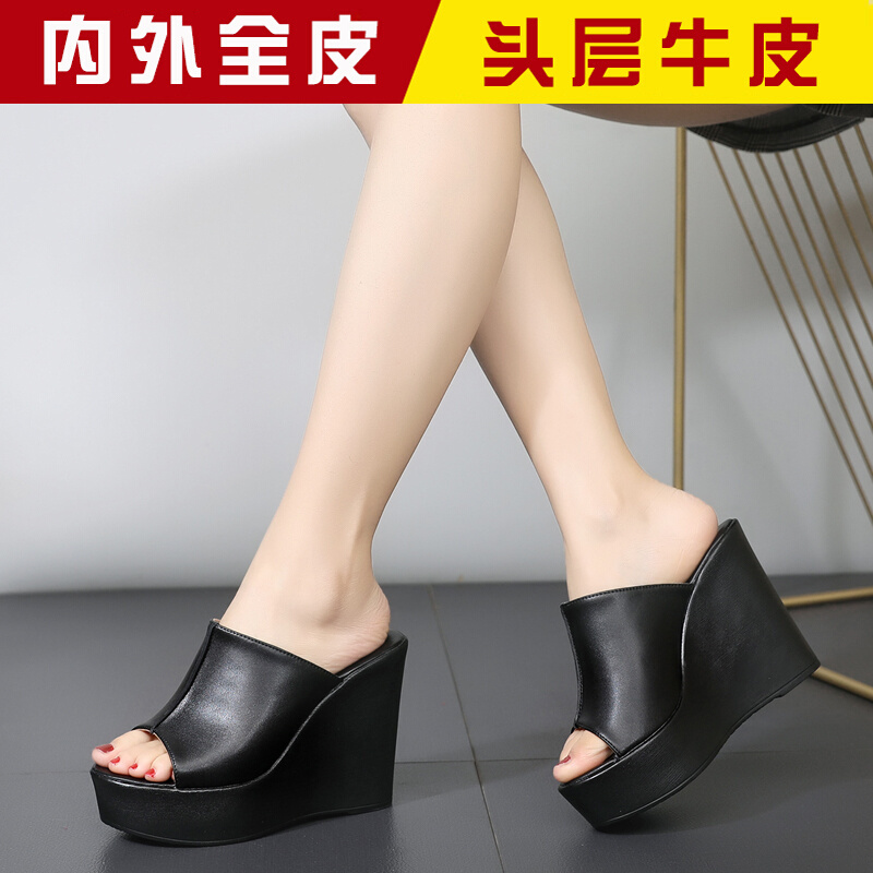 Genuine Leather High-Heeled Slippers Fitting Room Wedge Non-Slip Peep-Toe Shoes Extra Large Size Women's Shoes Summer Thick-Soled 33-34 Size Sandals Genuine Leather High-Heeled Slippers Fitting Room Wedge Non-Slip Peep-Toe Shoes Extra Large Size Women's Shoes Summer Thick-Soled 33-34 Size Sandals