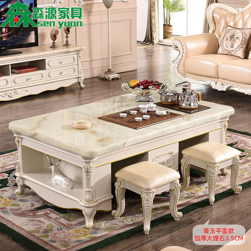European style marble kung fu tea table solid wood square tea table white automatic water supply modern living room TV cabinet combination