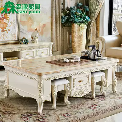 European-style marble solid wood multifunctional kung fu coffee table white tea table TV cabinet combination simple small apartment