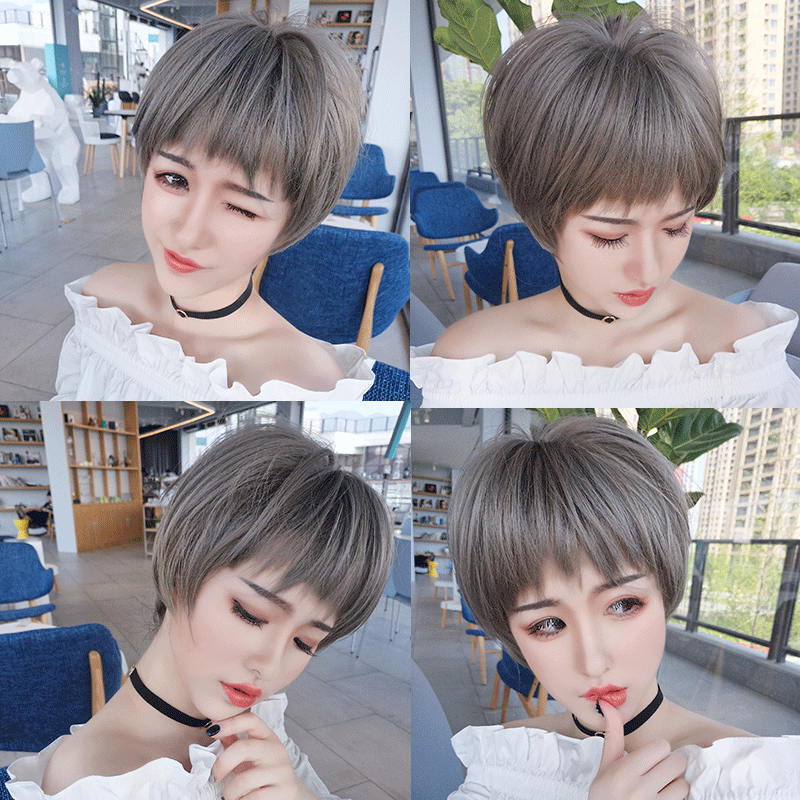 Wig Woman Short Hair Bobo Korea Popo Head Fluffy Natural Lock Bonnet Hair Net Red Round Face Full Head Sleeve Long Hair-Taobao