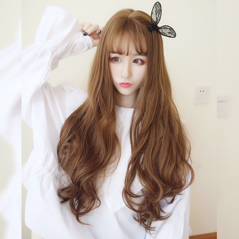 Wig Long Hair Long Curly Hair Air Thin Bangs Large Wave Mesh Red