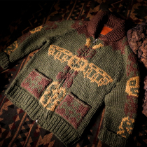 GIZEMO American retro cowichan Indian totem thick needle handmade VINTAGE cowichan sweater