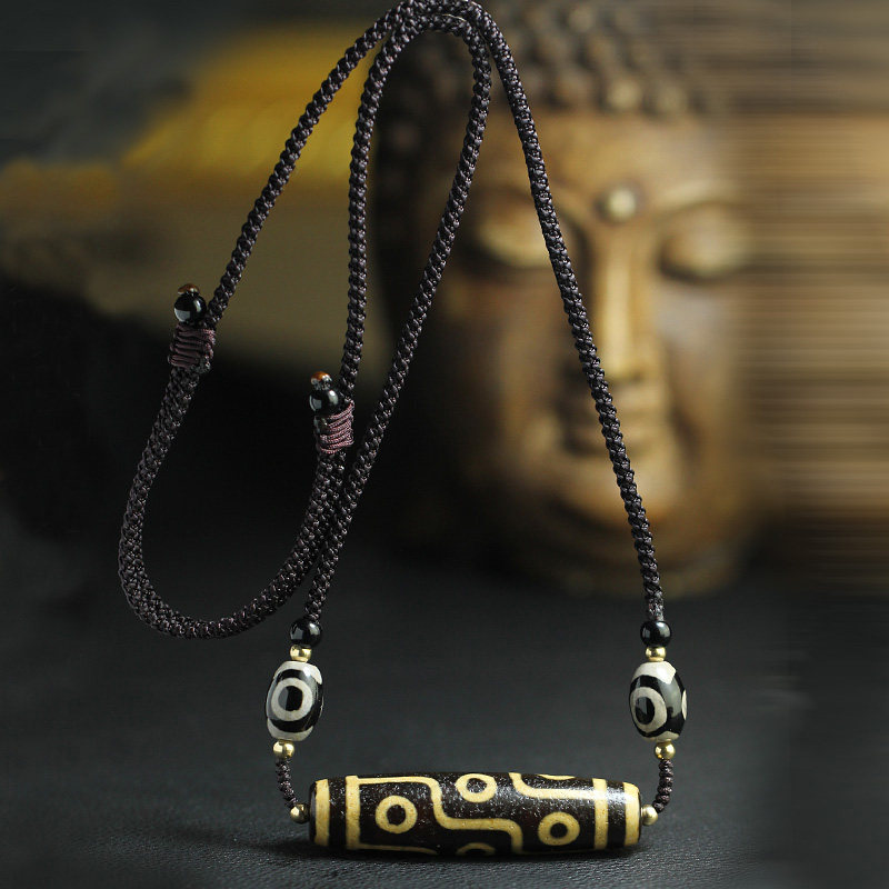 Nine-eyed Dzi pendant Tibetan natural genuine vibrato same style to pure old agate Tibetan ornament men's and women's collarbone necklace
