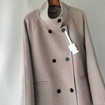 新款醇羊绒柔暖篙级感手工缝制双面呢大衣女立领简约双排扣中长款