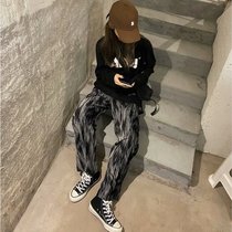 Long pants tie dyed pants children autumn 2021 New Korean version of high waist vertical straight tube loose thin drag floor wide leg pants