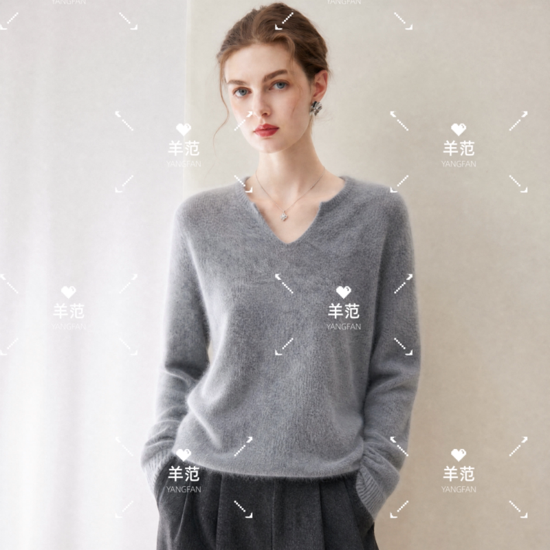 Versatile! Ready-To-Wear 100% Pure Wool Knit Sweater for Women with a Sophisticated Egg-Shaped Neckline Pullover Top