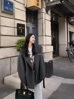 Gray double-sided cashmere coat for women 2025 autumn and winter new korean style high-end wool woolen coat for small people
