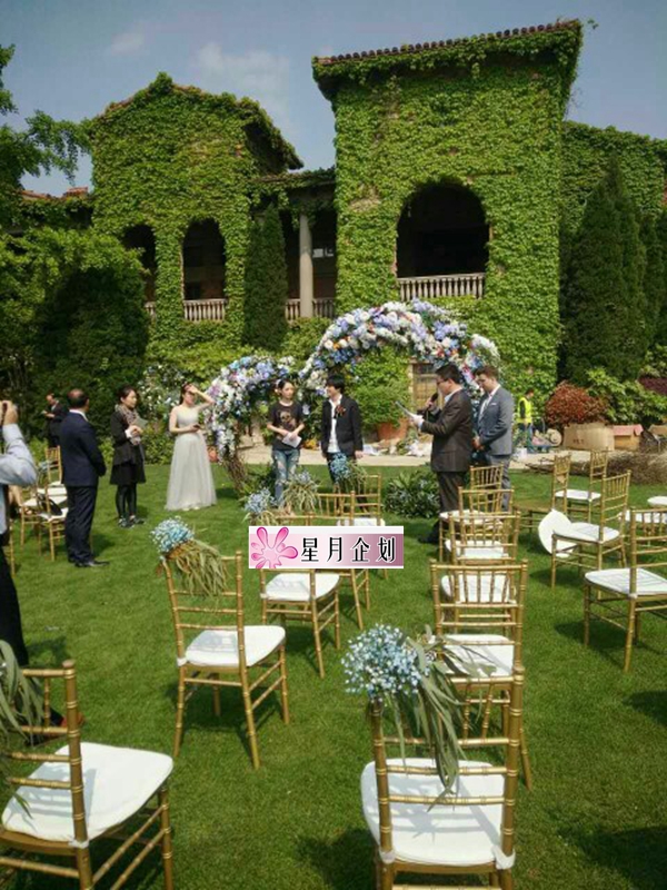 Shanghai lawn wedding chair back starry flowers arrangement-golden bamboo chair bar table chair banquet chair rental