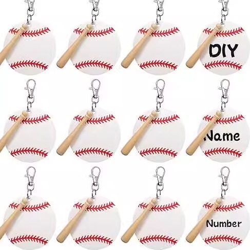 Cross-Border Popular Baseball Keychain Wooden Sports Baseball Pendant Car Keychain Bag Accessory Pendant Cross-Border Popular Baseball Keychain Wooden Sports Baseball Pendant Car Keychain Bag Accessory Pendant