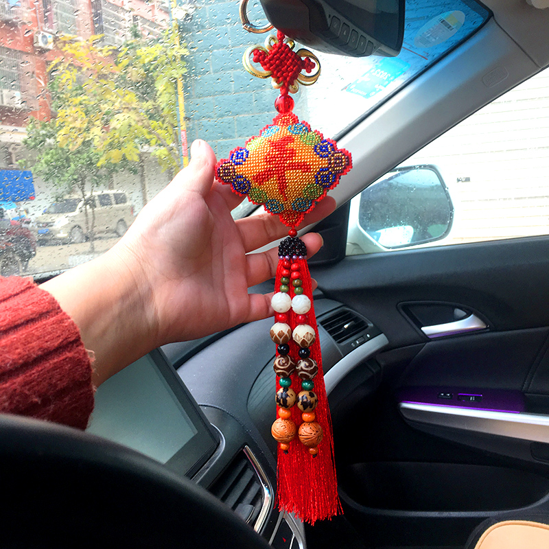 Car's new high-end Ping An Foal car pendant cross embroidered in the car to hang itself embroidered with handmade pearl embroidery