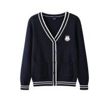 Langgao British College style Zhuji West Lake Primary School mens and womens autumn and winter school uniforms Navy blue knitted cardigan shirt pants skirt